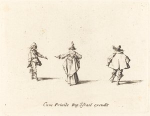 Arkadan Görülen Kolunu Uzanmış Bayan ve İki Beyefendi by Jacques Callot