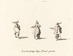 Uzanmış Kollu Bayan ve İki Beyefendi, muhtemelen 1634. by Jacques Callot