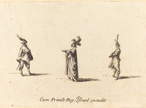 Tüylü Şapkalı Bayan ve İki Beyefendi by Jacques Callot