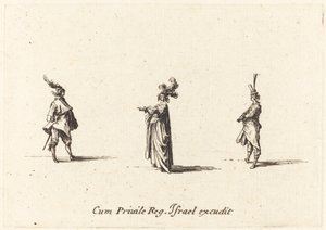 Tüylü Şapkalı Bayan ve İki Beyefendi by Jacques Callot