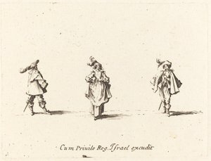 Tüylü Bayan ve İki Beyefendi, muhtemelen 1634. by Jacques Callot