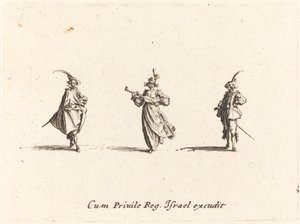 Yaylı çalgılı hanımefendi ve iki beyefendi by Jacques Callot