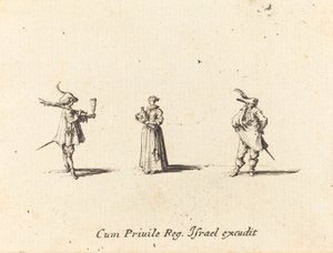 Şarap Şişeli Kadın ve İki Beyefendi by Jacques Callot