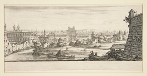 Büyük, heybetli binaların olduğu manzara by Jacques Callot