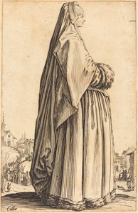 Peçeli ve Kürklü Bir Elbise Giyen Soylu Kadın by Jacques Callot