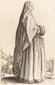 Peçeli ve Kürklü Bir Elbise Giyen Soylu Kadın by Jacques Callot