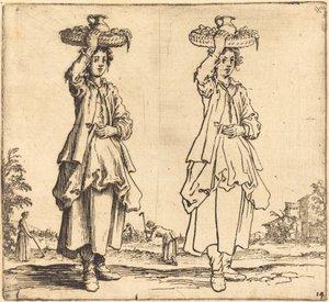 Başında Sepetli Köylü Kadın, Önden Görünüm by Jacques Callot