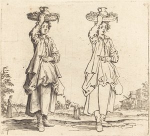 Başında Sepetli Köylü Kadın, Önden Görünüm by Jacques Callot