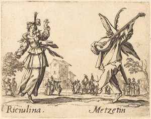 Riciulina ve Metzetin, c. 1622. by Jacques Callot