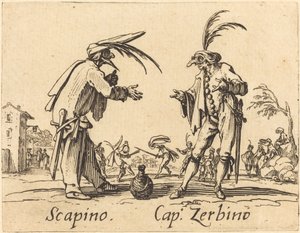 Scapino ve Yüzbaşı Zerbino, c. 1622. by Jacques Callot
