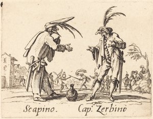 Scapino ve Yüzbaşı Zerbino, c. 1622. by Jacques Callot
