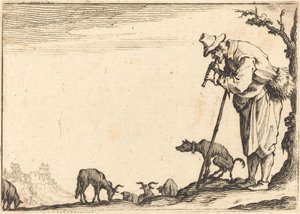 Flüt Çalan Çoban, c. 1617. by Jacques Callot