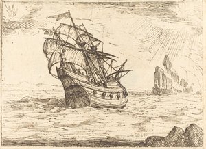 Kayaların Yanında Gezinen Gemi by Jacques Callot