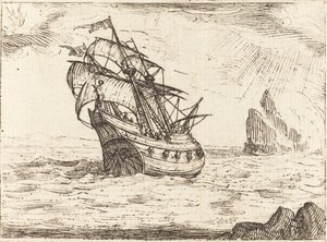Kayaların Yanında Gezinen Gemi by Jacques Callot