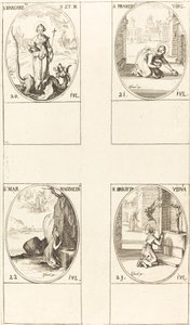Antakya Aziz Margaret, Aziz Praxedes, Aziz Mary Magdalene, İsveç Aziz Bridget. by Jacques Callot