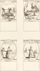 St. Jonas & Barachisius; Aziz John Climacus, Abbot; Aziz Benjamin; St. Quirinus ve Bal by Jacques Callot