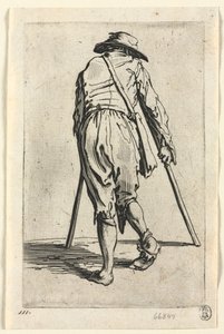 Dilenciler: Koltuk Değneği Olan, Şapka Giyen Dilenci, c. 1623. by Jacques Callot