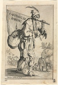 Dilenciler: Frontispiece: Baronların Kaptanı, c. 1623. by Jacques Callot