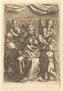 İki Melekli Kutsal Aile by Jacques Callot
