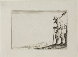 Omzunda Kürek Taşıyan Köylü, Kaprislerden by Jacques Callot