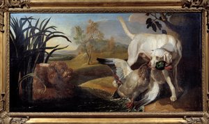 Ağzında bir yaban ördeği tutan braque köpek Resim Jacques Charles Oudry (1720-1778) 18. yüzyıl Paris, Dekoratif Sanatlar by Jacques Charles Oudry