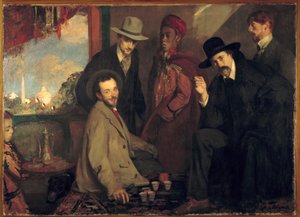 Andre Gide ve arkadaşları kafede Maure of the World Exposition of the 1900 (Eugene Rouart; Charles Chanvin; Athman Ben Salah; Henri Gheon) Tablosu Jacques Emile (Jacques-Emile) Blanche (1861-1942) 1900 Güneş. 1.56x2.2 m Rouen, Güzel Sanatlar Müzesi by Jacques-Emile Blanche