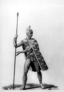 Tipik bir malo kostümü giyen genç subay, Hawaii, 1819