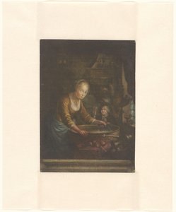 Soğan doğrayan genç kadın by Jacques Fabien Gautier Dagoty (attributed to)