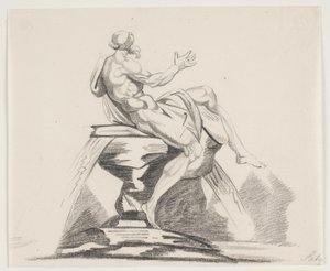 Bir çeşme üzerinde arkadan görülen cüppeli erkek sakallı figür by Jacques Francois Joseph Saly
