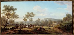 Paris kırsalındaki Longchamps Attelages ve binicilerin yakınında bir yarış. Jacques Francois Joseph Swebach Dit Fontaine (veya Desfontaines) tarafından yapılan boyama by Jacques Francois Joseph Swebach