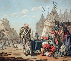 Philippe Villiers de L'Isle-Adam (1464-1534), I. Süleyman'ın (1494-1566), 1522, Jean Baptiste Morret (fl.1790-1820), 1792 tarafından kazınmış önermelerini reddediyor.