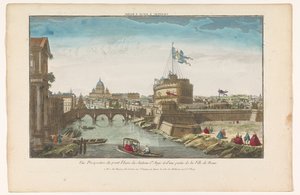 Roma Chateau S Ange á Roma'daki Tiber Nehri üzerindeki Castel Sant'Angelo ve Melek Köprüsü'nün görünümü (nesnedeki başlık) by Jacques Gabriel Huquier