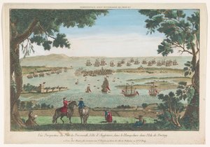Portsmouth Le port de Porsmouth ville d'Angleterre'deki limanın görünümü (nesnedeki başlık) by Jacques Gabriel Huquier