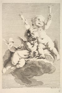 İki Aşk Tanrısı, Bir Tutma Meşalesi, 18. yüzyılın ortalarından sonlarına kadar. by Jacques Gabriel Huquier