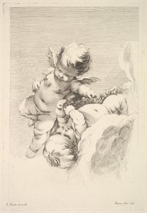 İki Aşk Tanrısı, Biri Çelenk Tutuyor, 18. yüzyılın ortalarından sonlarına kadar. by Jacques Gabriel Huquier