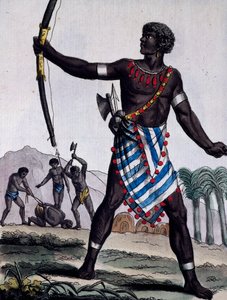 Anzikos savaşçısı, Afrika, yolculuklar ansiklopedisinden gravür by Jacques Grasset de Saint Sauveur