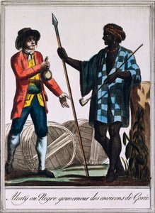 Alcaty, Goree, Senegal kabile şefi, Labrousse (aktif 1796), Encyclopedie des Voyages, Jacques Grasset de Saint-Sauveur (1757-1810) tarafından yapılan bir çizimden gravür by Jacques Grasset de Saint Sauveur