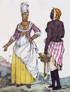 Siyah kadın ve melez kadın Santo Domingo, Labrousse tarafından çizimden renk gravür by Jacques Grasset de Saint Sauveur
