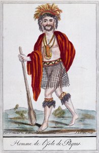 Paskalya Adası yerlisi, renk gravürü Laroque, Polinezya by Jacques Grasset de Saint Sauveur