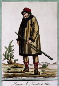 Kamçatka adamı, Laroque, Rusya tarafından renk gravürü by Jacques Grasset de Saint Sauveur