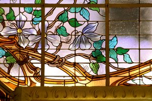 Nancy (bölüm 54), Art Nouveau, “” La verriere aux Clematites”” (1901) - detay, Vitray, Jacques Gruber (1870-1936), Credit Lyonnais, rue St Georges