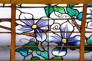 Nancy (bölüm 54), Art Nouveau, “” La verriere aux Clematites”” (1901) - detay, Vitray, Jacques Gruber (1870-1936), Credit Lyonnais, rue St Georges