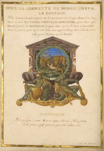 Bayan 11 (4) f.5, Louis XIV için Amblem, c.1663-68 (parşömen üzerine guaj ve altın) by Jacques I Bailly