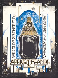 Şarap ve şeri satıcısı Oud için kayısı brendisi reklam afişi, c.1920 (renkli taş) by Jacques Jongert