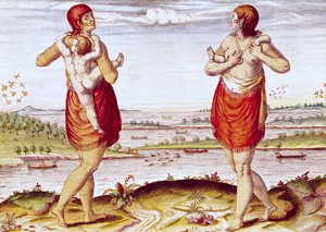 Dasamonquepeuc Kadınları Çocuklarını Nasıl Taşır, Theodore de Bry (1528-88) 1585-88 