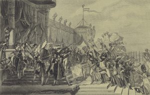 Napolyon, Fransız Ordusuna kartal standartlarını dağıtırken, 5 Aralık 1804 (gravür) by Jacques Louis (after) David