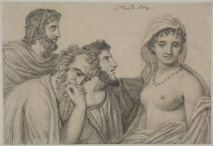 Yargıçların önünde Phryné, 1816-1820 civarı (dokuma kağıt üzerine siyah tebeşir) by Jacques Louis David
