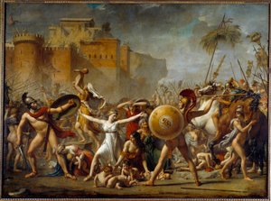 Sabineler, Romalı kocaları (sağda) ve Sabine kardeşleri (solda) arasında araya girerek onlara çocuklarını gösteriyor - Resim, Jacques-Louis (Jacques Louis) David (1748-1825) by Jacques Louis David