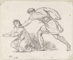 Diz çökmüş bir figürü ele geçiren savaşçı by Jacques Louis David