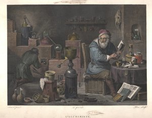 Simyacı David Teniers tarafından yapılan boyamadan sonra, 18. yüzyılın sonları. by Jacques Louis Perée